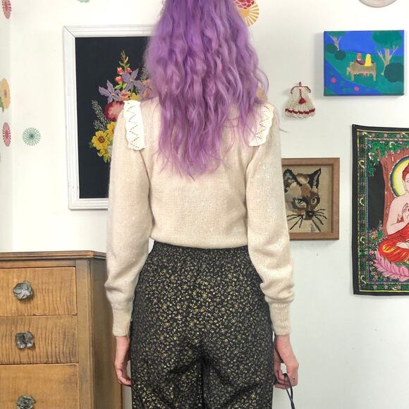 Vintage Cottagecore Sweater, 1970s New Old Stock Victorian Style Sweater Sz XS - Picture 3 of 10